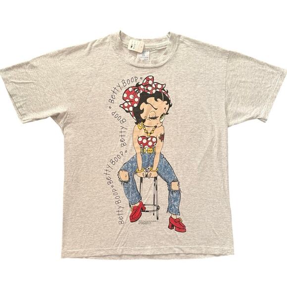 Vintage 90s Betty Boop on Stool 1994 Cartoon Pin Up Single Stitch Shirt Adult XL - Picture 1 of 5